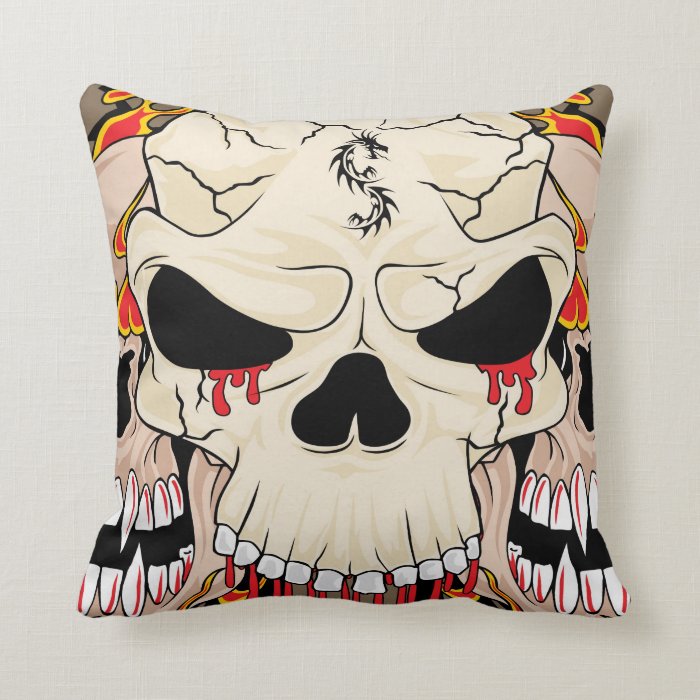 Tattoo Skull Eight Ball Flame Couch Throw Pillow