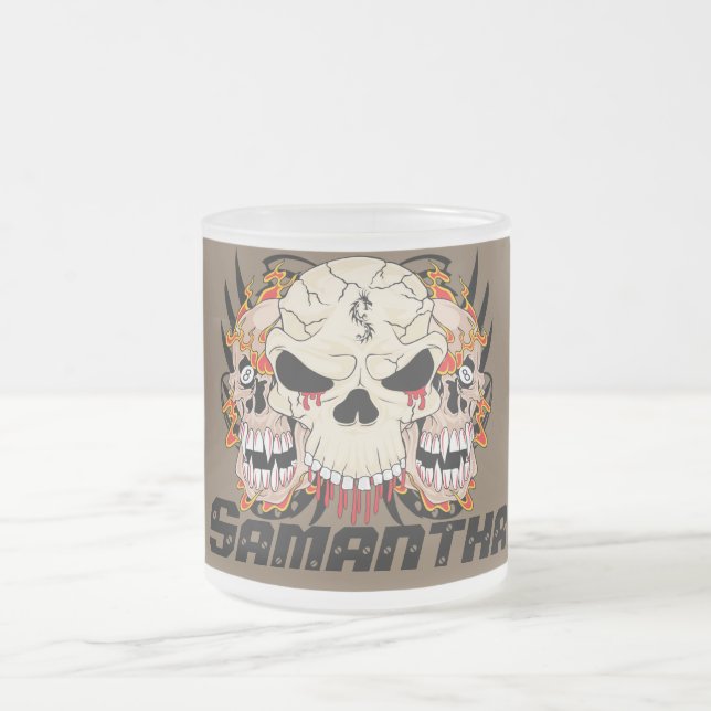 Tattoo Skull Eight Frosted Glass Coffee Mug Cup (Center)