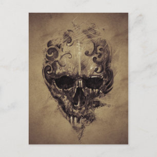 Tattoo Skull Over Vintage Paper Postcard