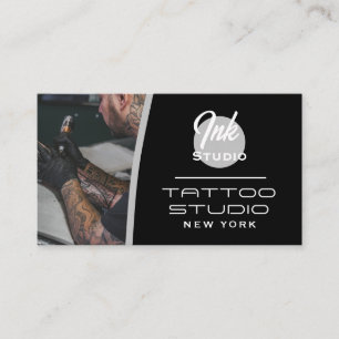 Tattoo Studio Black Photo Business Card  