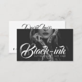 Tattoo studio black photo white script typography business card (Front/Back)