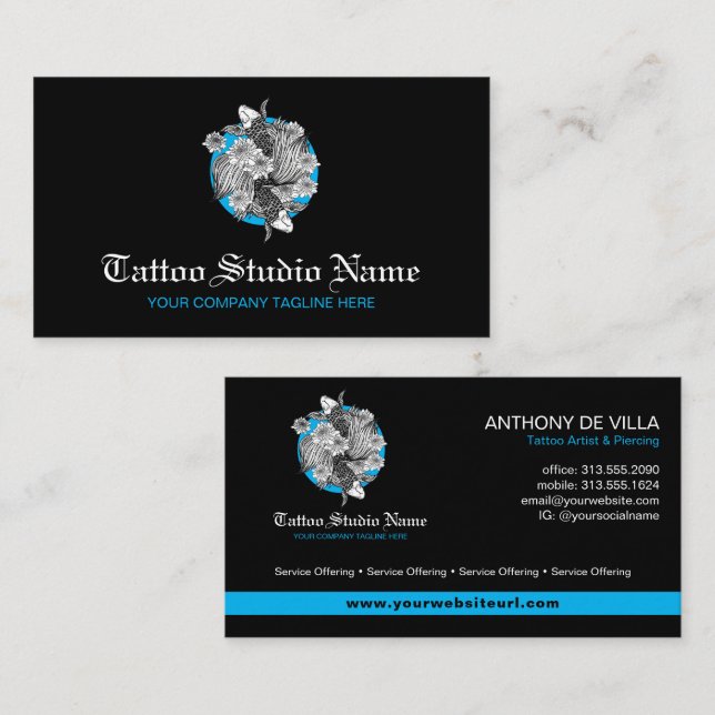 Tattoo Studio, Tattoo Artist , Tattoo Parlor - Koi Business Card (Front/Back)