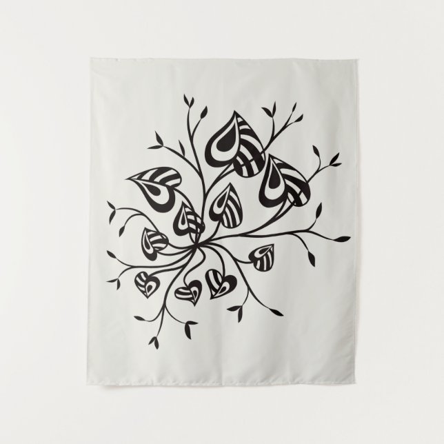 Tattoo Style Abstract Floral With Pointy Leaves Tapestry (Front)
