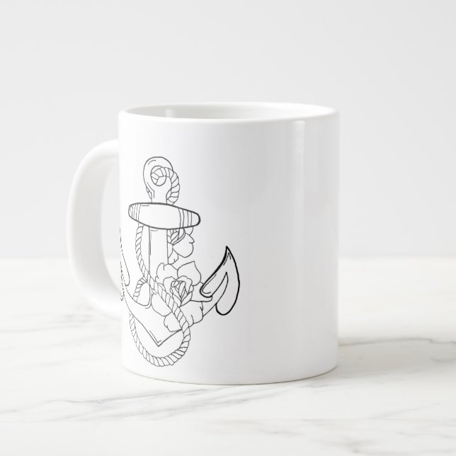 Tattoo style anchor giant coffee mug (Front Left)