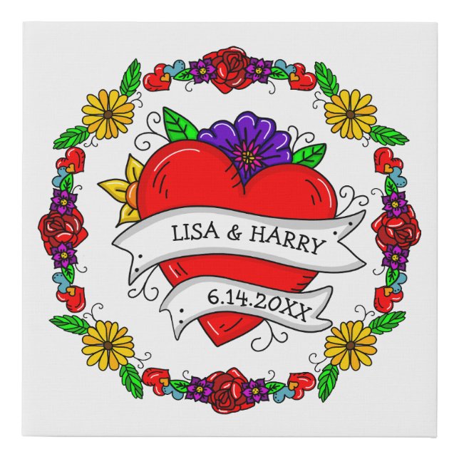 Tattoo Style Art Personalized Couple's Names Faux Canvas Print (Front)
