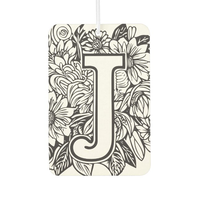 Tattoo-Style Black and White Monogram Ink Flowers Air Freshener (Front)