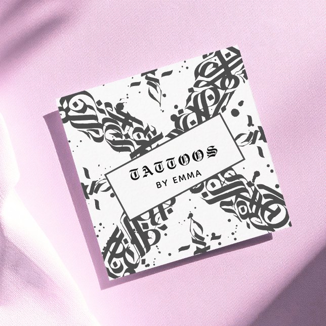 Tattoo Style Calligraphy Cool Typography Modern  Square Business Card (Creator Uploaded)