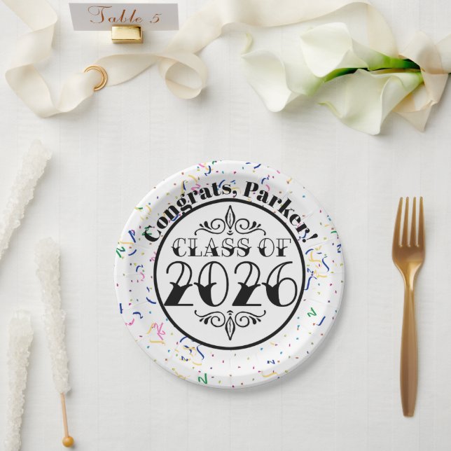 Tattoo Style Class of 2026 Graduation Paper Plates (Wedding)