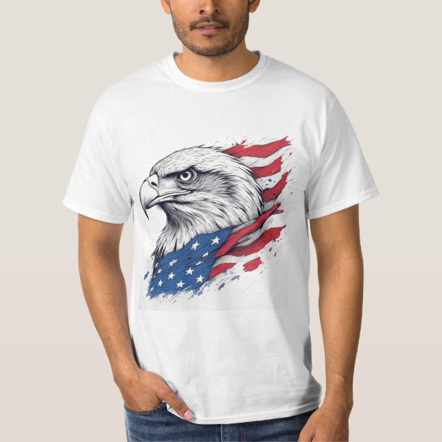 Tattoo Style Eagle with Flag – Bold USA Design T-Shirt (Front)