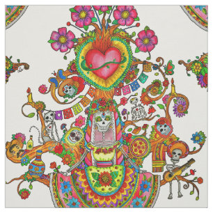 Tattoo style fabric with Tree of Dead