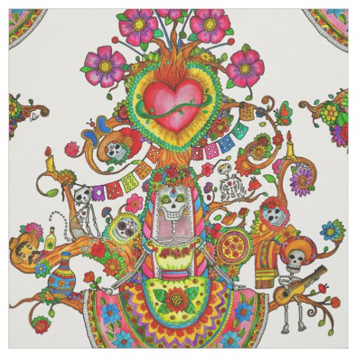 Tattoo style fabric with Tree of Dead