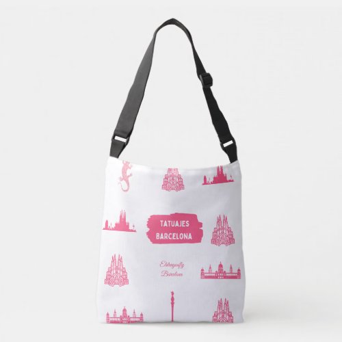Tattoo style famous places in Barcelona Crossbody Bag
