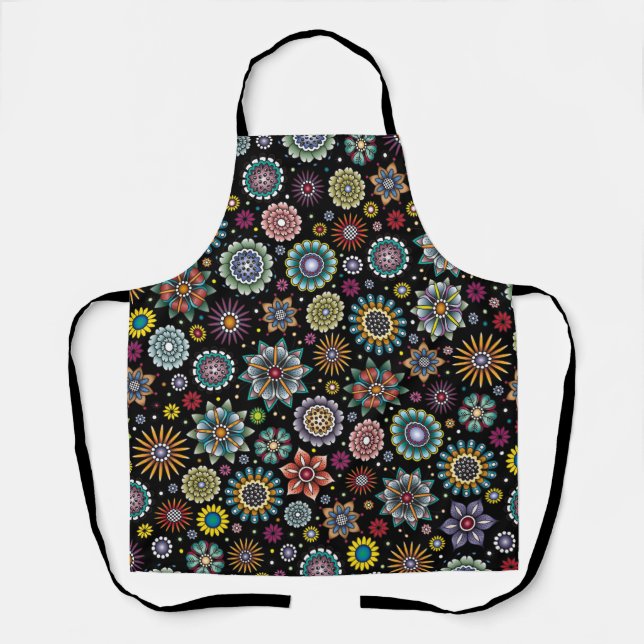 Tattoo Style Flower Doodle Pattern Apron (Front)