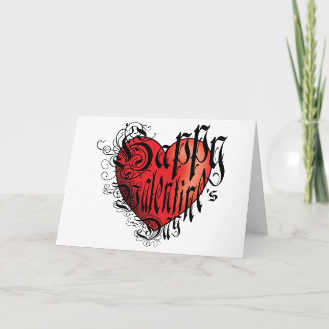 Tattoo style Happy Valentine's Day heart Card (Front)