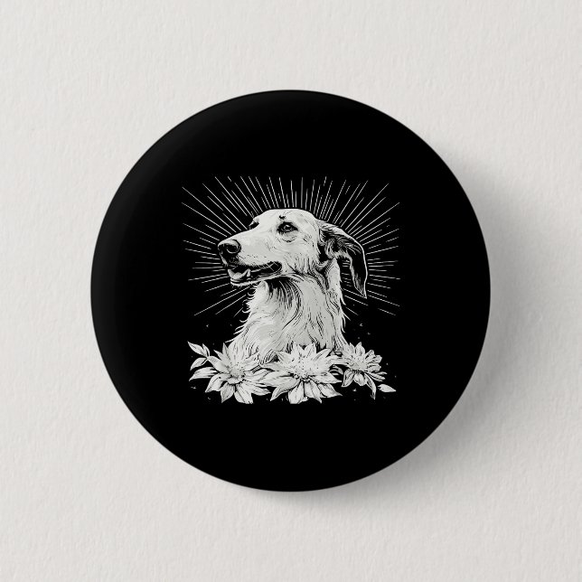 Tattoo Style Lover Borzoi Retro Dog  Button (Front)