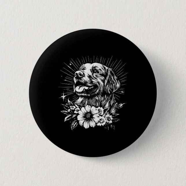 Tattoo Style Lover Golden Retriever Retro Dog  Button (Front)