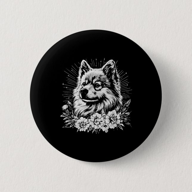 Tattoo Style Lover Keeshond Retro Dog  Button (Front)