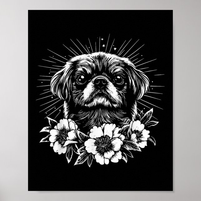 Tattoo Style Lover Pekingese Retro Dog  Poster (Front)