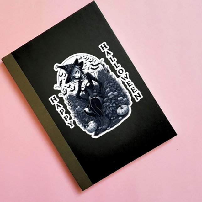 Tattoo Style Moonlit Witch Pumpkin Patch Vinyl Sticker (Creator Uploaded)