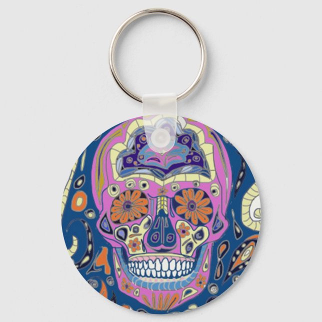 Tattoo Style Patterned Skull Keychain (Front)
