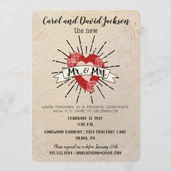 Tattoo Style Post Wedding Elopement Party Invitation by PetitePaperie at Zazzle