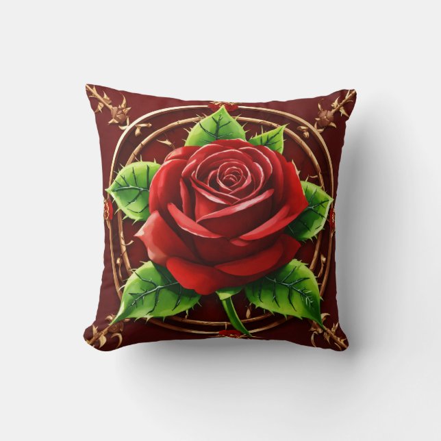 Tattoo-Style Rose Compass Pillow Cover (Front)