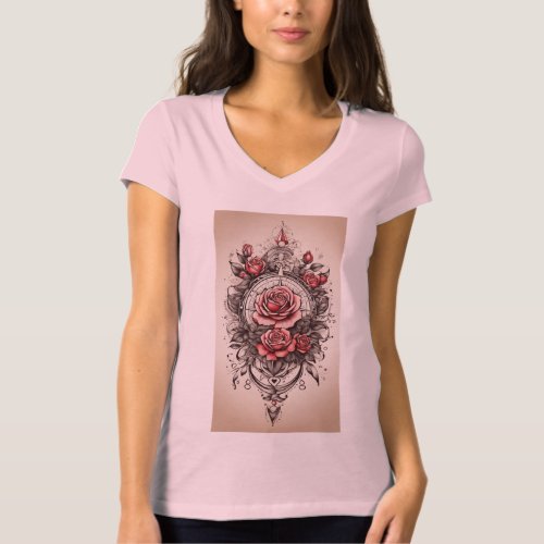 Tattoo Style Rose Compass T_Shirt Collection 