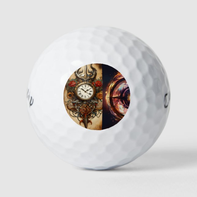 Tattoo-Style Rose Compass T-Shirt Design Golf Balls (Front)