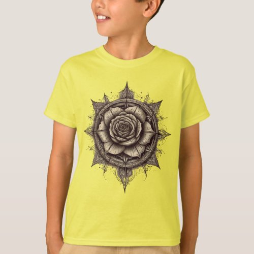 Tattoo_Style Rose Compass T_Shirts