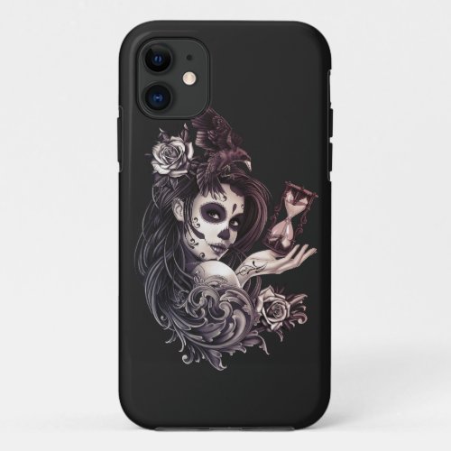 Tattoo Style Sugar Skull Girl with Bird Tote Bag iPhone 11 Case