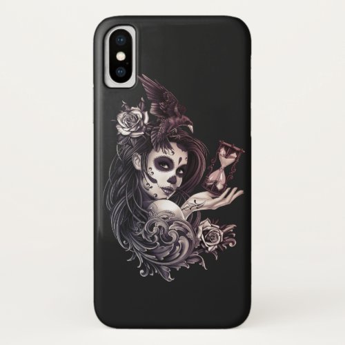 Tattoo Style Sugar Skull Girl with Bird Tote Bag iPhone X Case