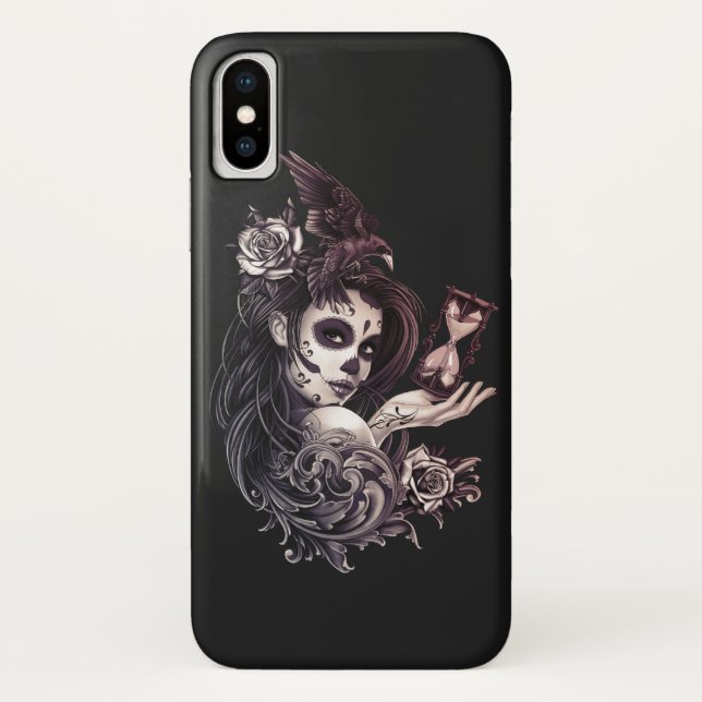 Tattoo Style Sugar Skull Girl with Bird Tote Bag Case-Mate iPhone Case (Back)