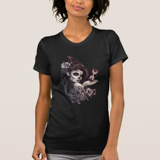Tattoo Style Sugar Skull Girl with Bird Tote Bag T-Shirt