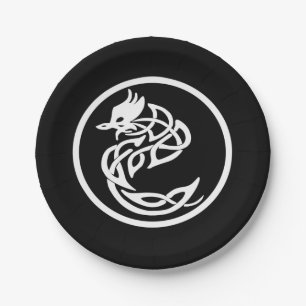 Tattoo Style White Dragon Paper Plates