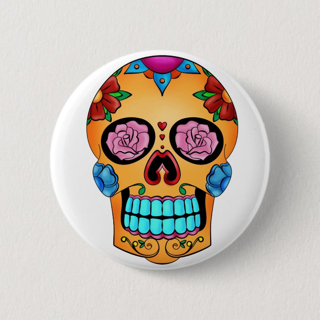 Tattoo Sugar Skull - Day of the Dead, Mexico Pinback Button (Front)