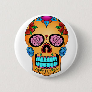 Tattoo Sugar Skull - Day of the Dead, Mexico Pinback Button