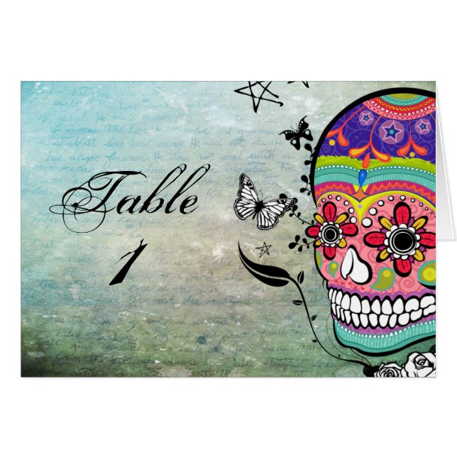 Tattoo Sugar Skull Muerte WeddingTable Place Cards (Front Horizontal)