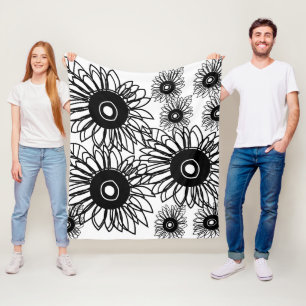 Tattoo Sunflower Floral Black White Tattoo Flower Fleece Blanket