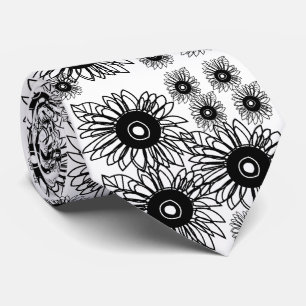 Tattoo Sunflower Floral Black White Tattoo Flower Neck Tie