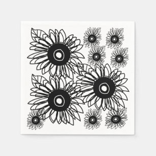 Tattoo Sunflower Floral Black White Tattoo Napkins