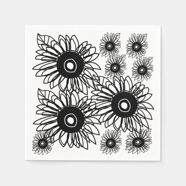 Tattoo Sunflower Floral Black White Tattoo  Napkins (Front)