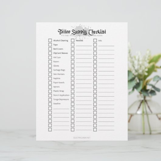 Tattoo Supply Checklist (Standing Front)
