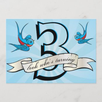 Tattoo Swallow Bird Kids Ibirthay Party Invitation by paper_robot at Zazzle