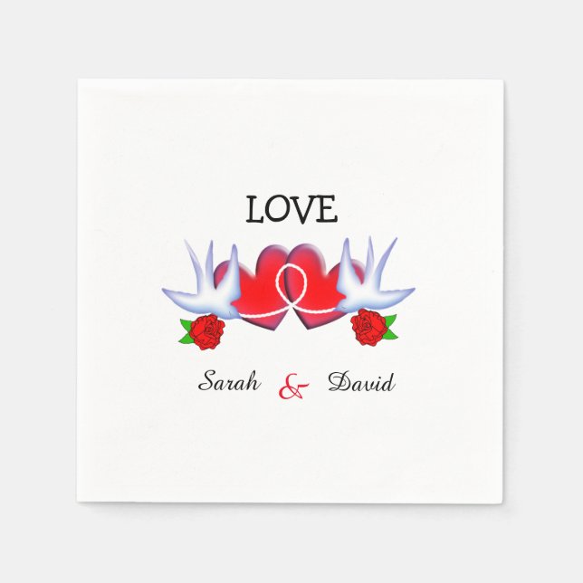 Tattoo Swallow Hearts And Roses Design Paper Napkins (Front)