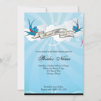 Tattoo Swallows And Scroll Bridal Shower Invite by oddlotpaperie at Zazzle