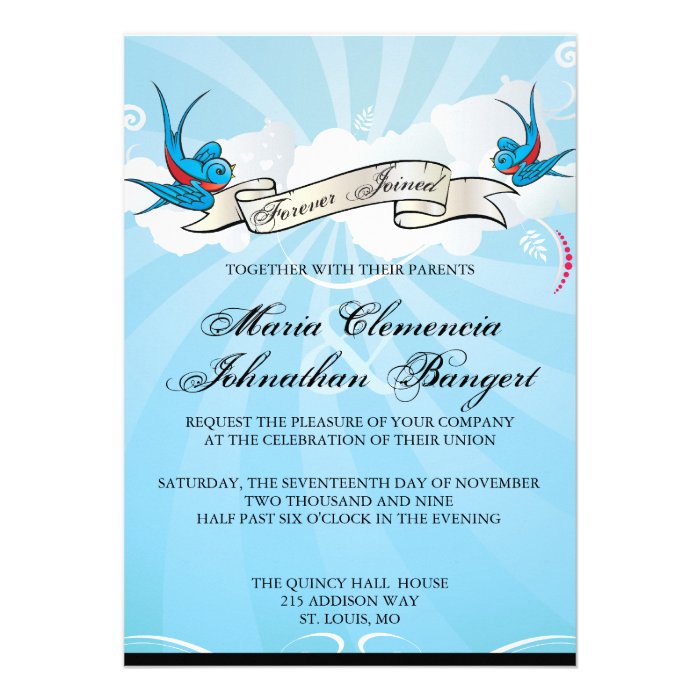 Tattoo Swallows and Scroll Bridal Shower Invite