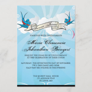 Tattoo Swallows and Scroll Bridal Shower Invite