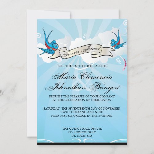 Tattoo Swallows and Scroll Bridal Shower Invite