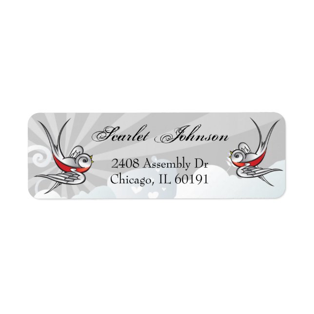 Tattoo Swallows and Scroll Urban Address Labels (Front)