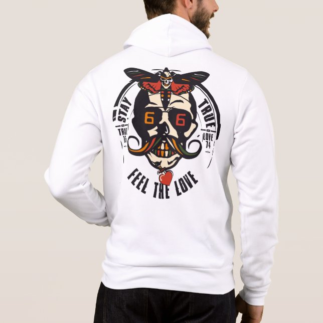 Tattoo Tête de mort hipster papillon stay true fee Hoodie (Back)